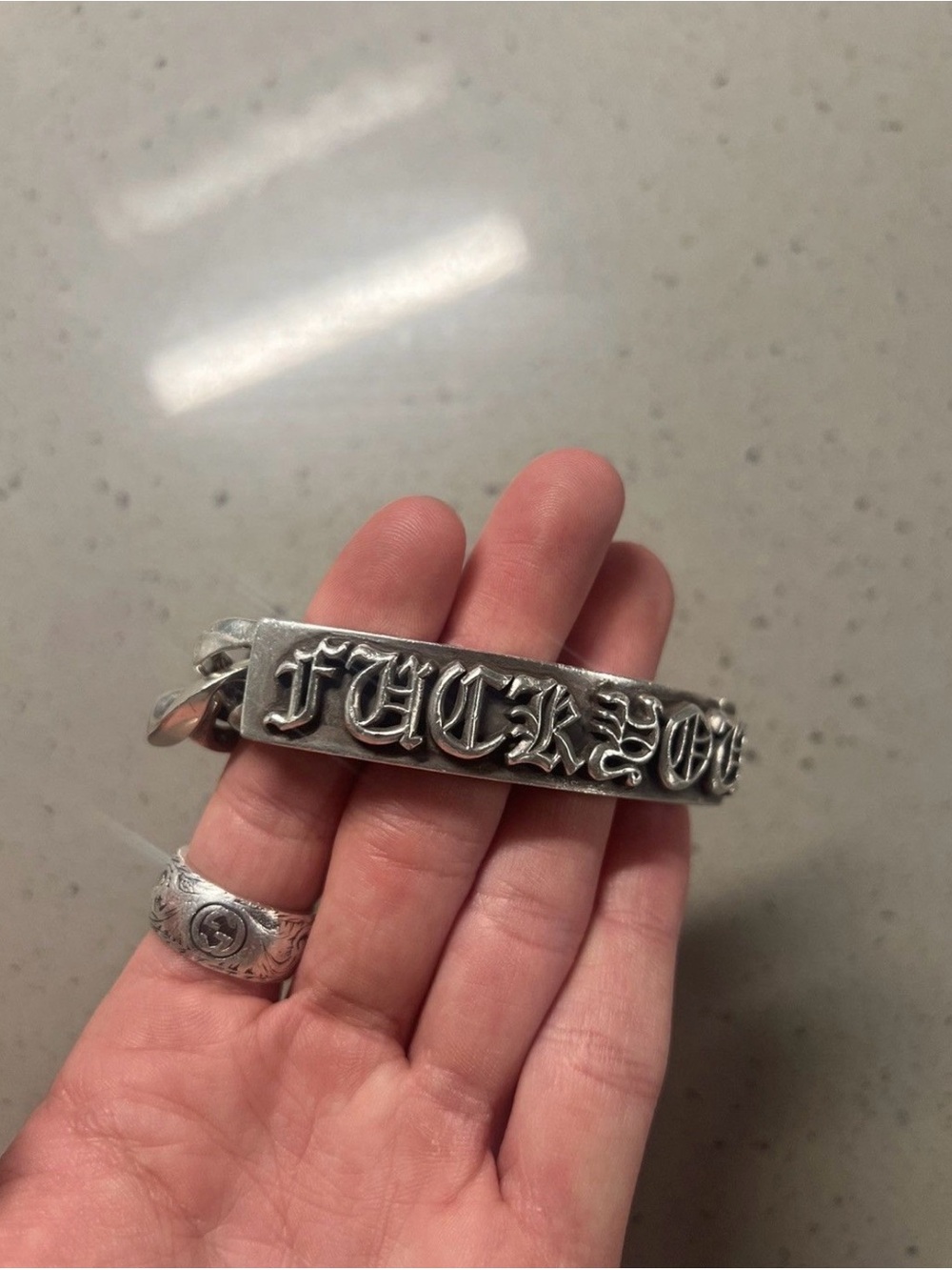Chrome Hearts Sterling Silver Engraved ID Cuff - Silver